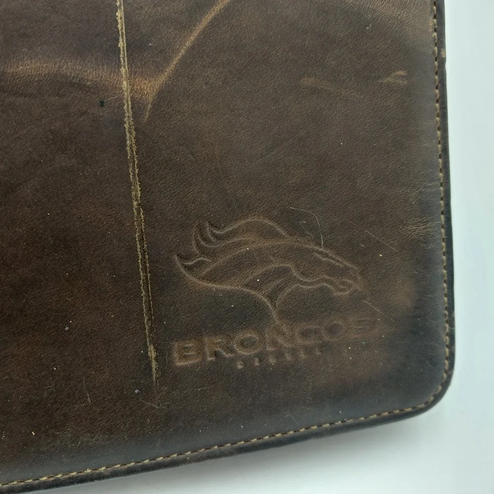 BRONCOS Franklin Covey Brown Leather Zip Planner 7 Ring Binder Vtg 11